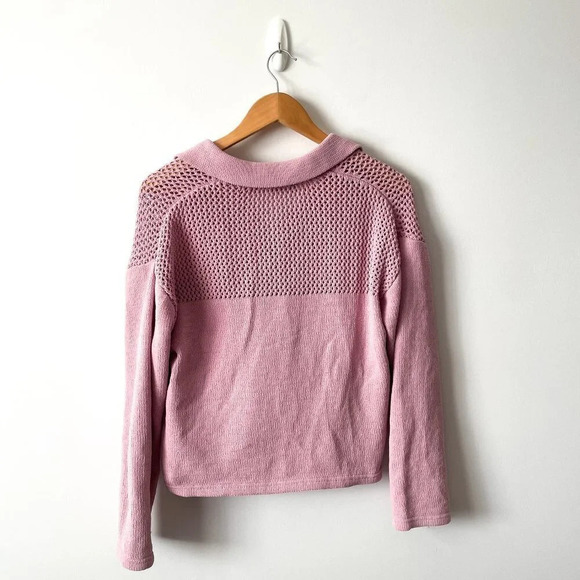 Zara Cropped Chenille Knit Collared Pullover  Sweater Pink Size Small - Picture 4 of 6